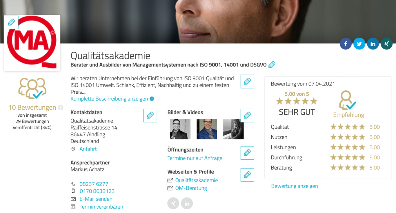 QMA-Beratung | ISO9001 Zertifizierung | ISO 9001 | Qualitätsmanagement | Datenschutz | DSGVO